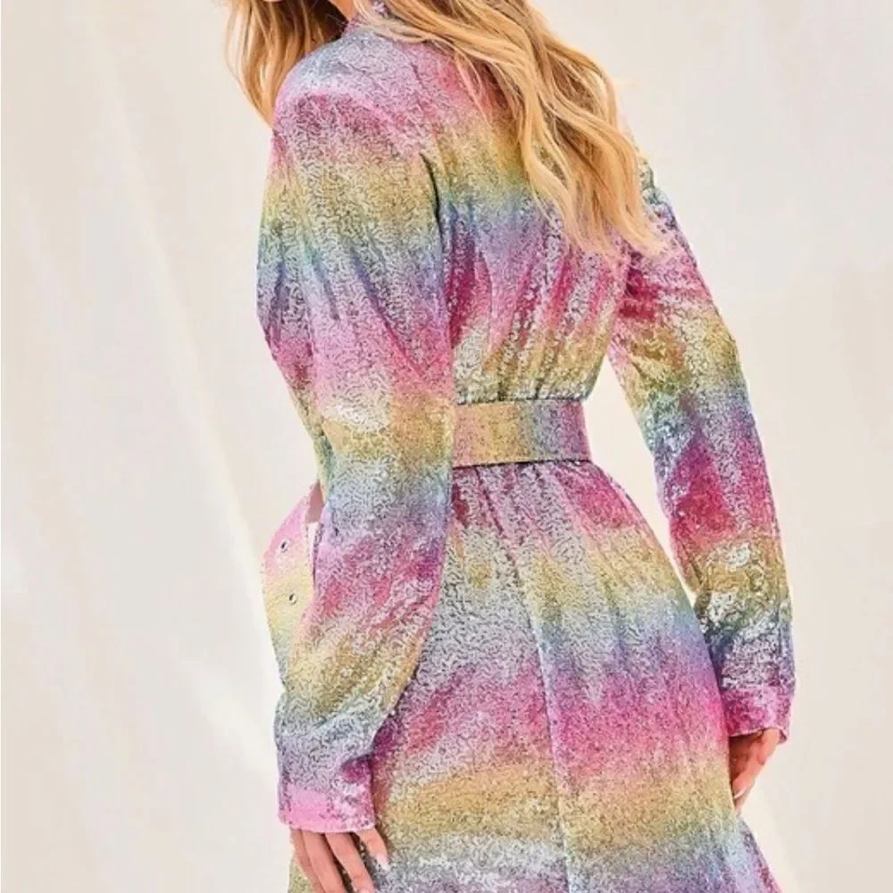 Pastel rainbow sequin dress with belt